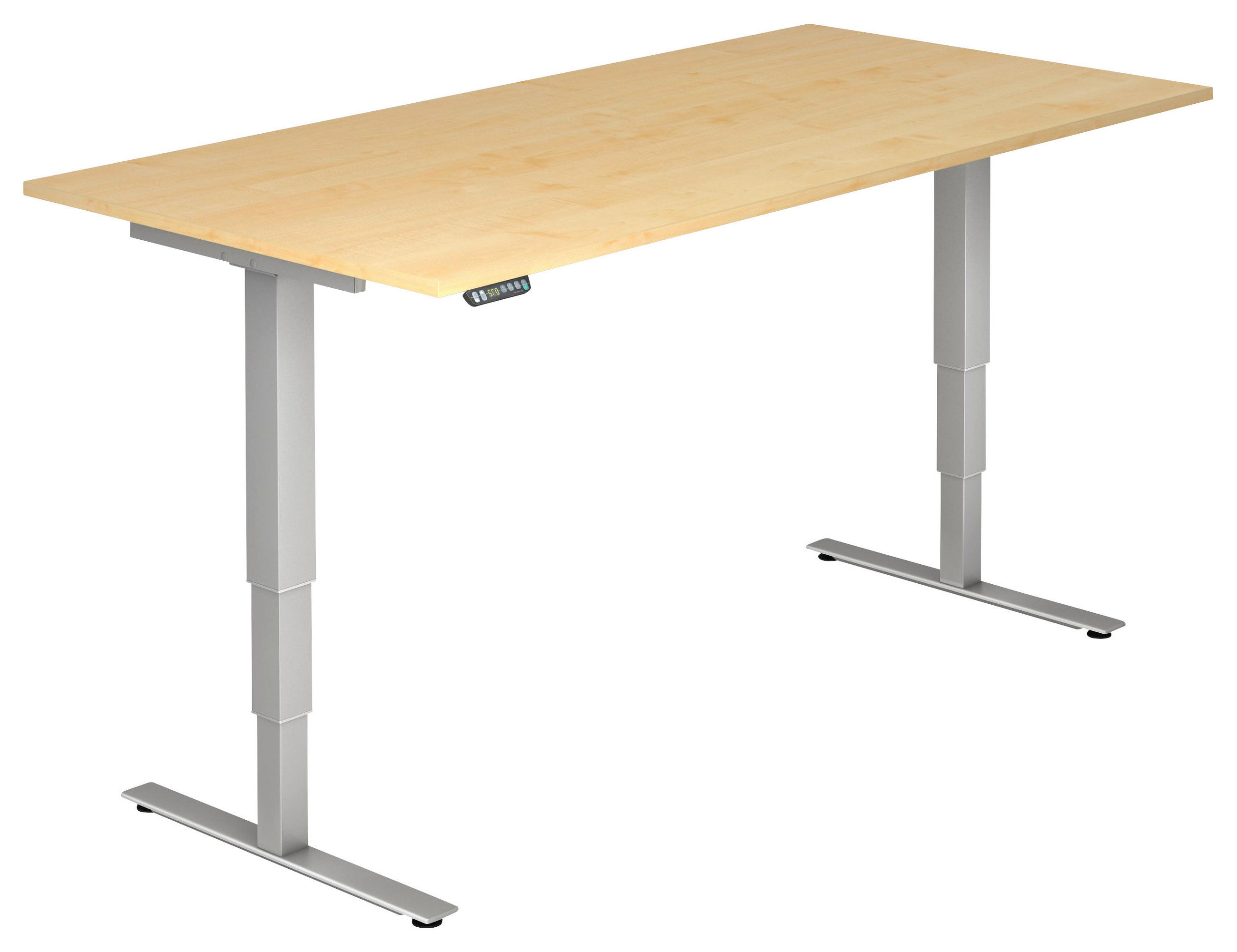 SCHREIBTISCH 200/100/63,5-128,5 cm Silberfarben, Ahornfarben höhenverstellbar elektrisch höhenverstellbar  - Silberfarben/Ahornfarben, KONVENTIONELL, Holzwerkstoff/Metall (200/100/63,5-128,5cm) - Venda