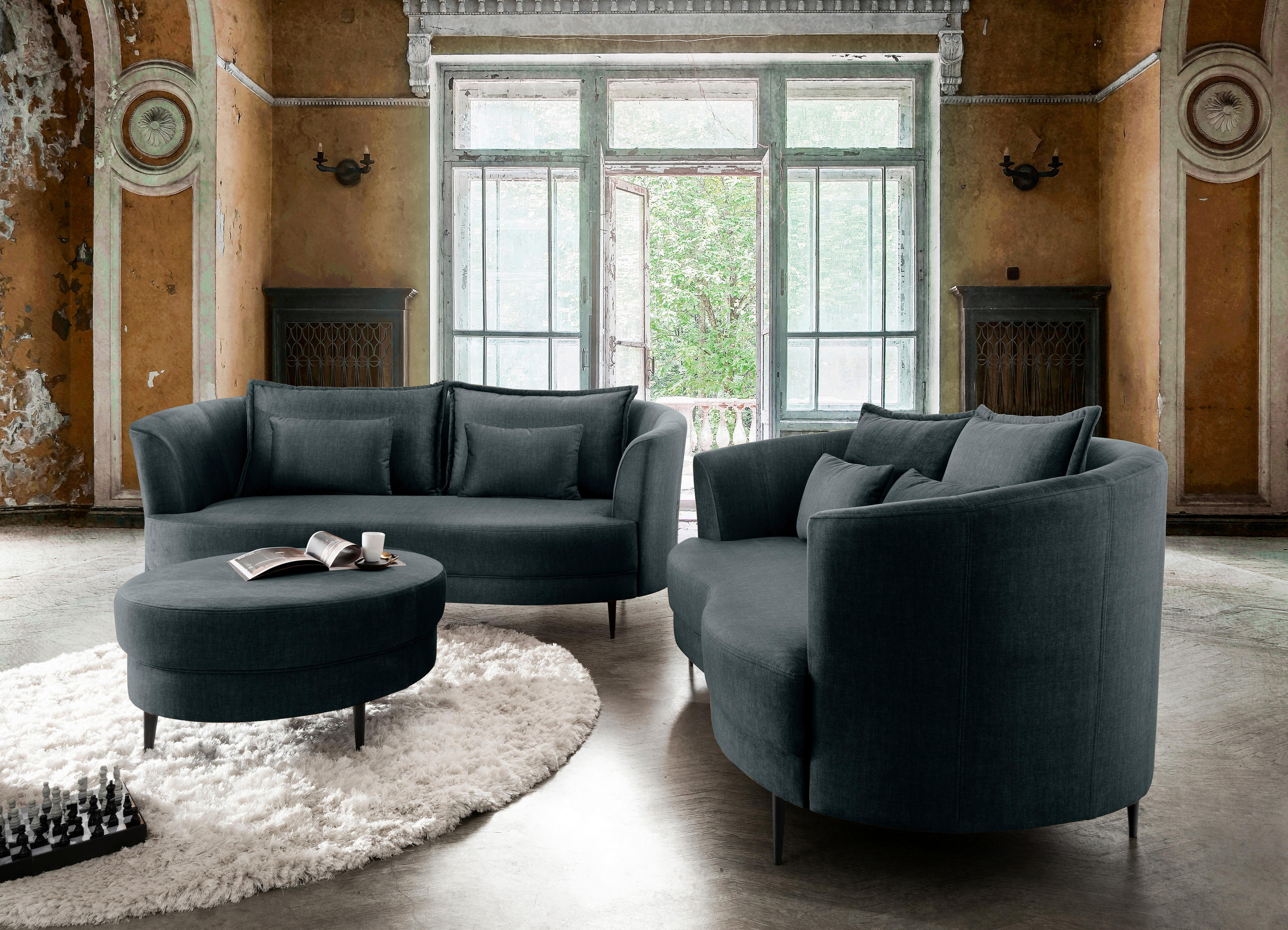 HOCKER in Textil Blau  - Blau/Schwarz, Modern, Textil/Metall (80/43cm) - Livetastic