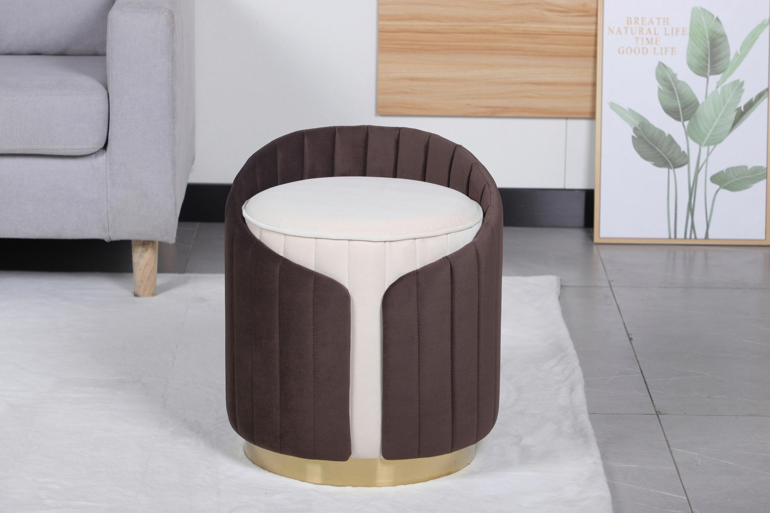 HOCKER Struktur Braun, Beige  - Beige/Goldfarben, Design, Textil/Metall (40/45cm) - Kayoom