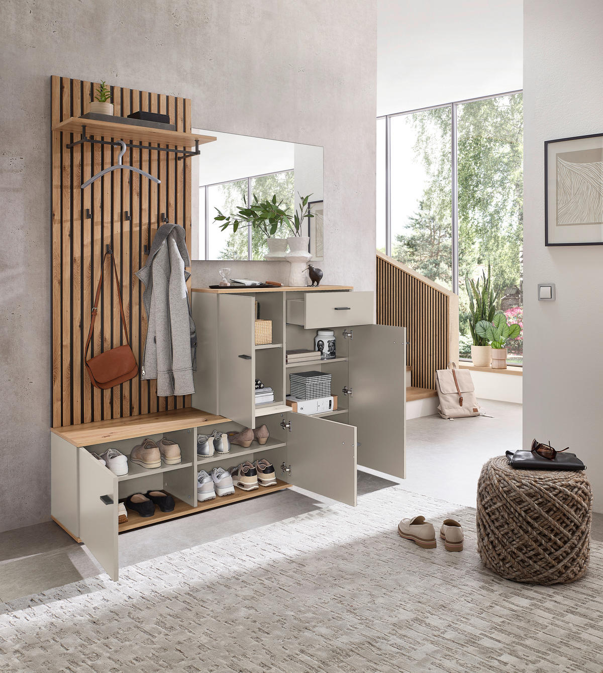 GARDEROBE  in 148/199/38 cm  - Kaschmir/Eiche Artisan, Design, Glas/Holzwerkstoff (148/199/38cm) - Xora