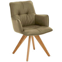 ARMLEHNSTUHL in Holz, Leder Olivgrün  - Eichefarben/Olivgrün, Design, Leder/Holz (59/89/63cm) - Dieter Knoll