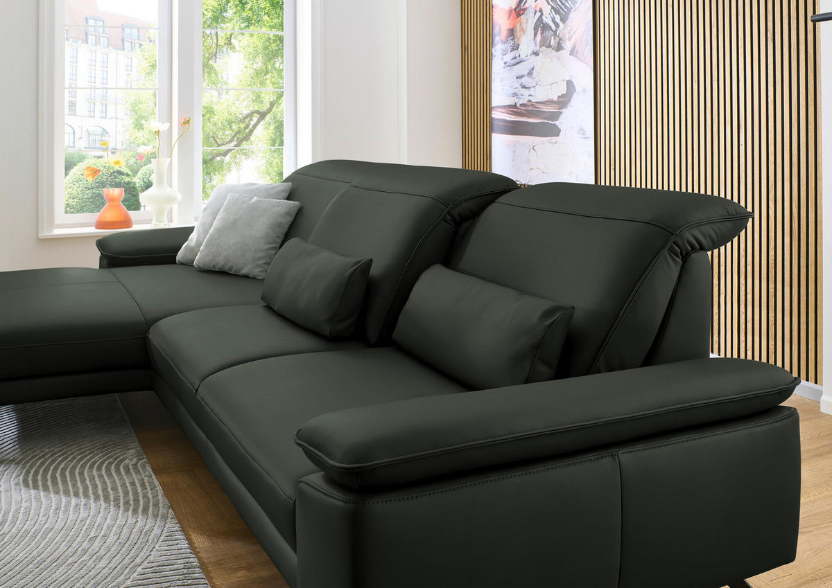 ECKSOFA in Echtleder Dunkelgrün  - Dunkelgrün/Schwarz, Design, Leder/Metall (193/332cm) - Dieter Knoll