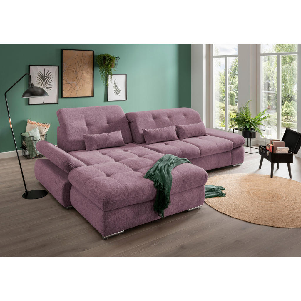 Thumbnail - Livetastic Ecksofa, Brombeere, Textil, Uni, 4-Sitzer, Füllung: Schaumstoff, L-Form, 300x196 cm, Made in EU, Liegefunktio...