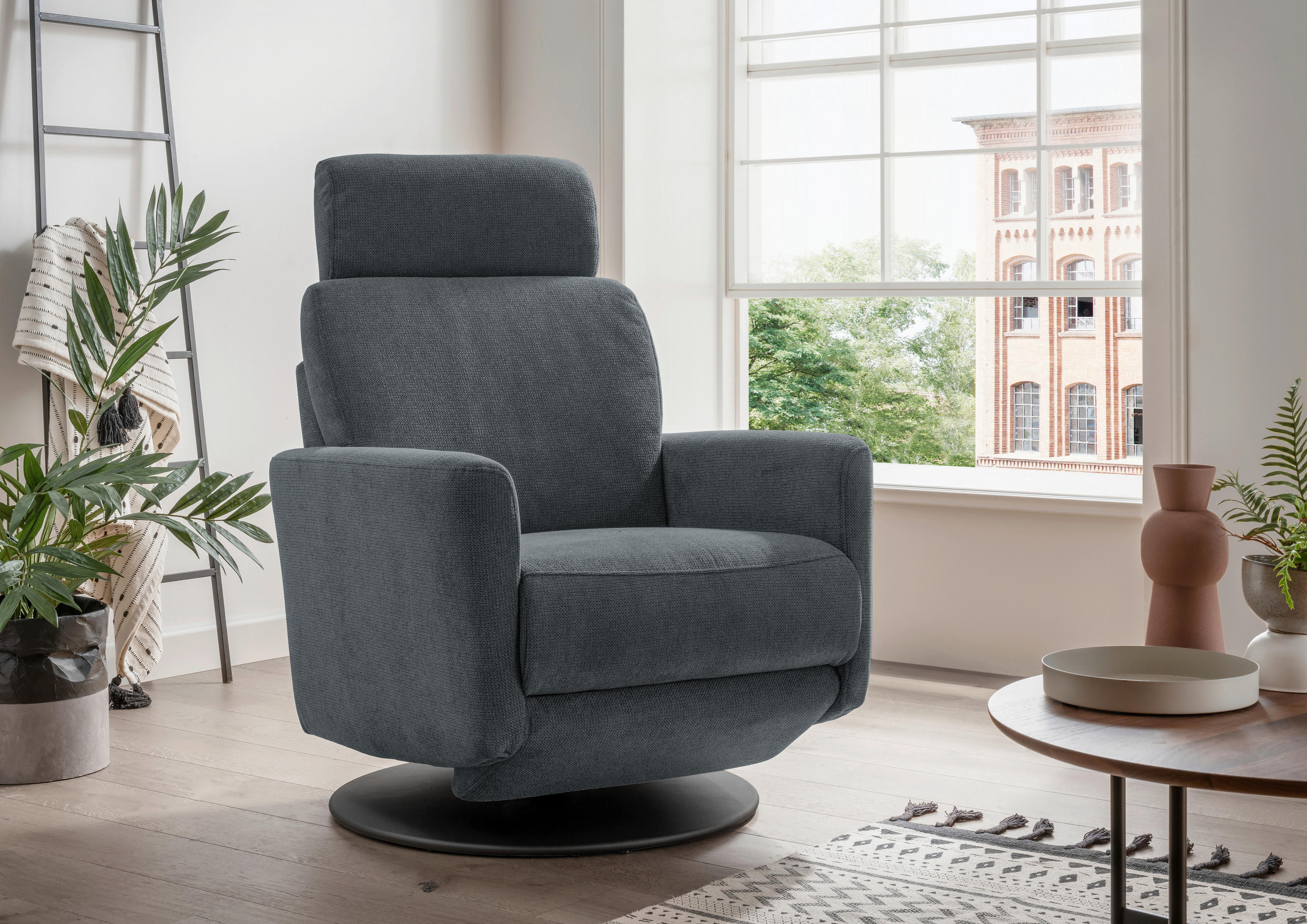 RELAXSESSEL Chenille Rücken echt    - Anthrazit/Schwarz, MODERN, Textil/Metall (77/105/87cm) - Livetastic