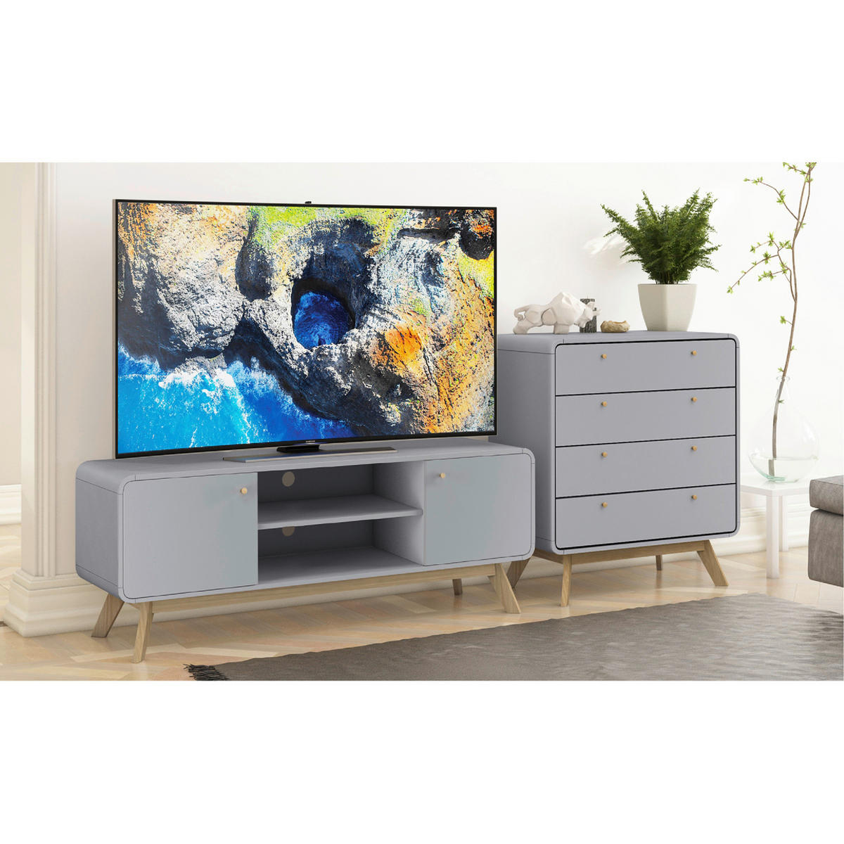 KOMMODE Cassie  in 80/88/39 cm  - Eichefarben/Grau, Design, Holzwerkstoff (80/88/39cm) - MID.YOU