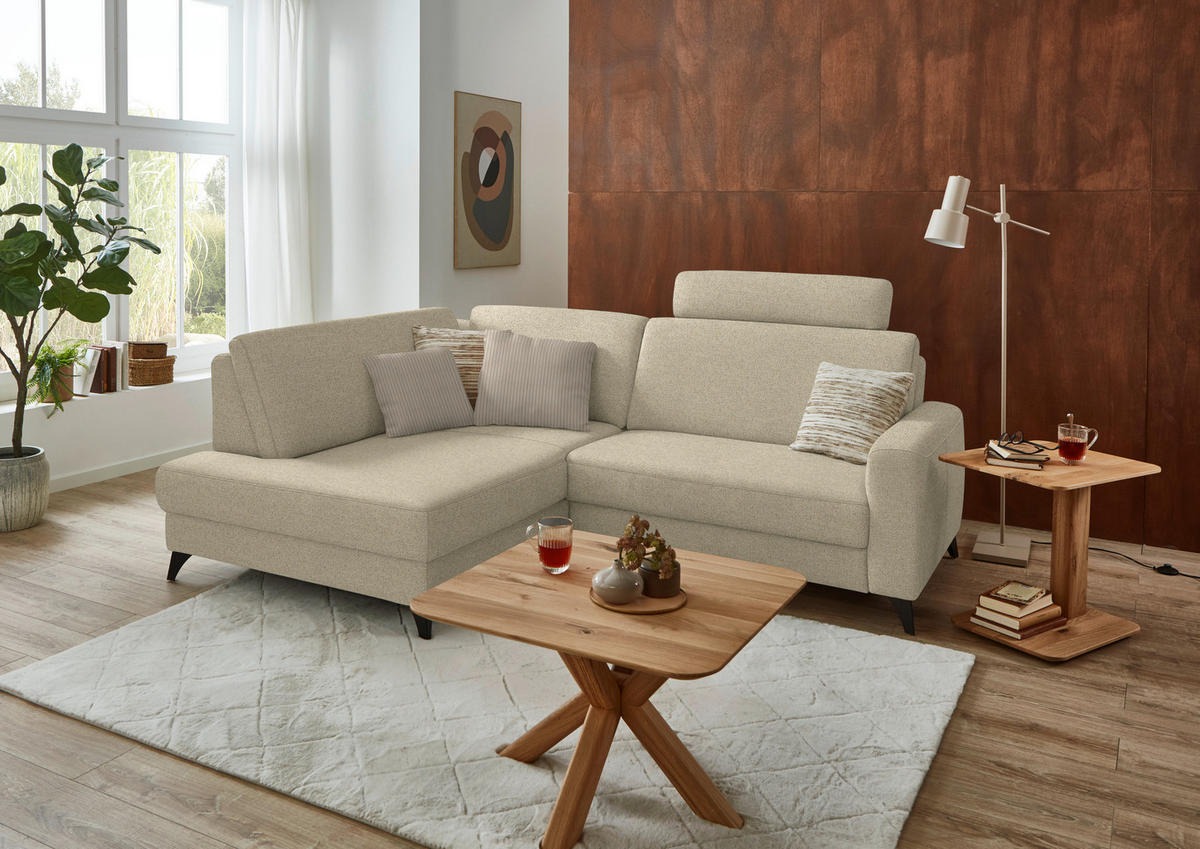 ECKSOFA  Chenille Sandfarben  - Sandfarben/Schwarz, Design, Textil/Metall (182/239cm) - Beldomo Comfort