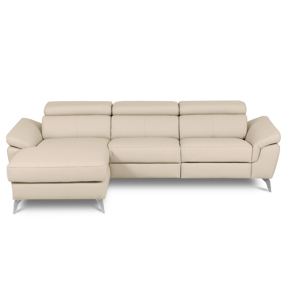 ECKSOFA SONO in Lederlook Echtleder Grau Armteilverstellung, Kopfteilverstellung  179/252 cm  - Chromfarben/Grau, Design, Leder/Textil (179/252cm) - Livetastic
