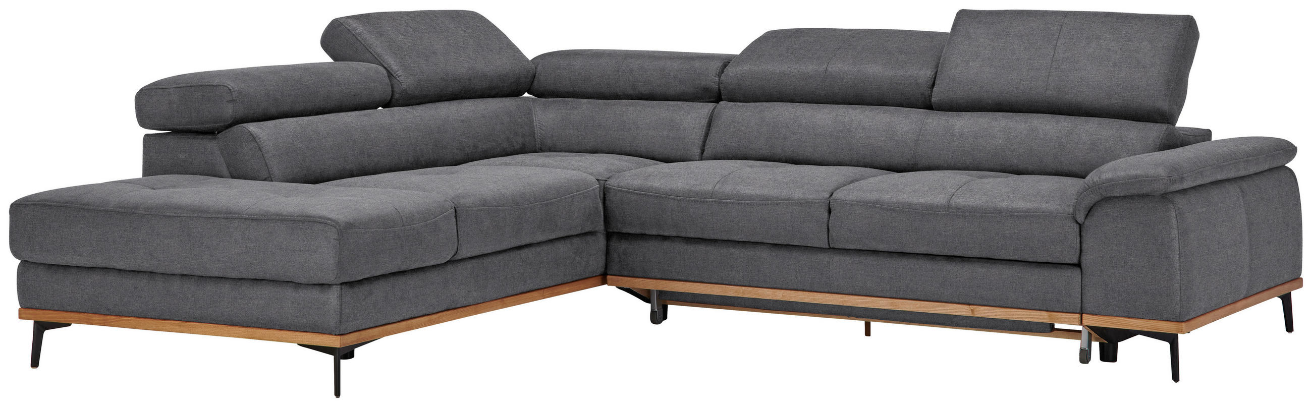 ECKSOFA Webstoff Grau  - Schwarz/Grau, Natur, Holz/Textil (226/282cm) - Novel