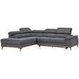 ECKSOFA  in Webstoff Grau Bettkasten, Schlaffunktion, Kopfteilverstellung  226/282 cm  - Schwarz/Grau, Natur, Holz/Textil (226/282cm) - Novel
