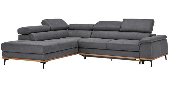 ECKSOFA  in Webstoff Grau Bettkasten, Schlaffunktion, Kopfteilverstellung  226/282 cm  - Schwarz/Grau, Natur, Holz/Textil (226/282cm) - Novel