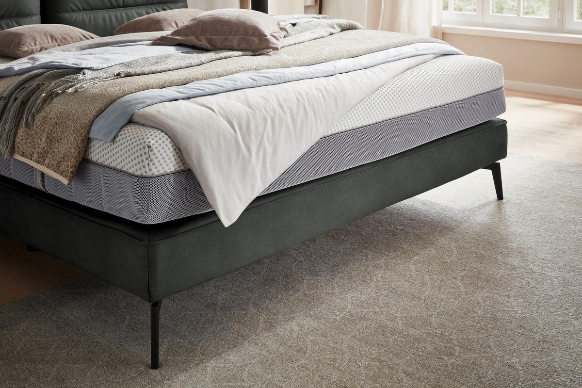 BOXSPRINGBETT 180/200 cm  in Dunkelgrau  - Dunkelgrau/Schwarz, Design, Textil/Metall (180/200cm) - Johann Jakob