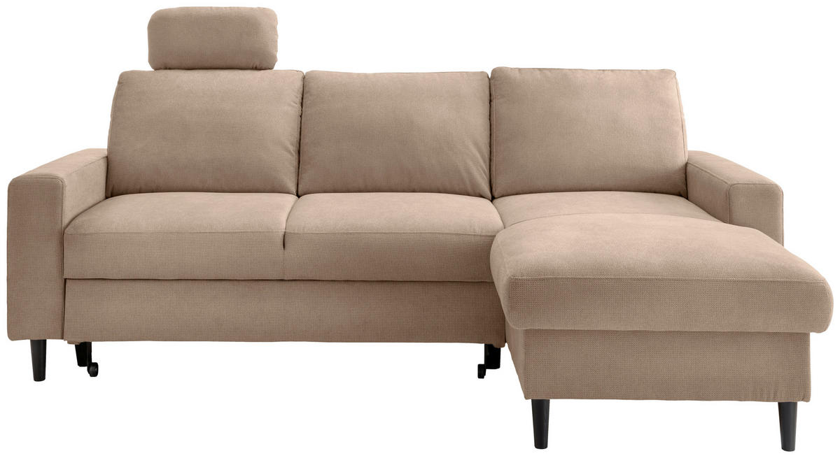 ECKSCHLAFSOFA in Chenille Hellbraun  - Hellbraun/Schwarz, Modern, Holz/Textil (234/147cm) - Livetastic