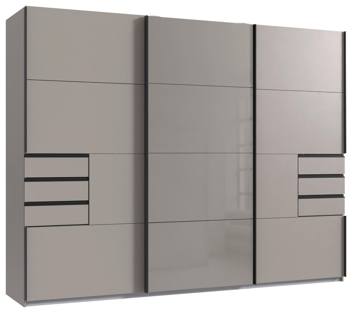 SCHWEBETÜRENSCHRANK Graphitfarben, Sahara  - Schwarz/Graphitfarben, Design, Glas/Holzwerkstoff (270/208/64cm) - Carryhome