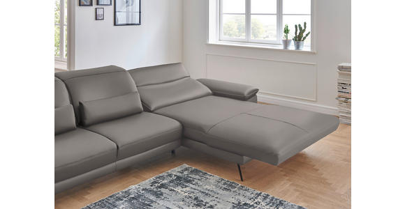 ECKSOFA in Echtleder Grau  - Schwarz/Grau, Design, Leder/Metall (328/193cm) - Dieter Knoll