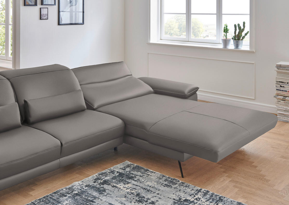 ECKSOFA in Echtleder Grau  328/193 cm  - Schwarz/Grau, Design, Leder/Metall (328/193cm) - Dieter Knoll