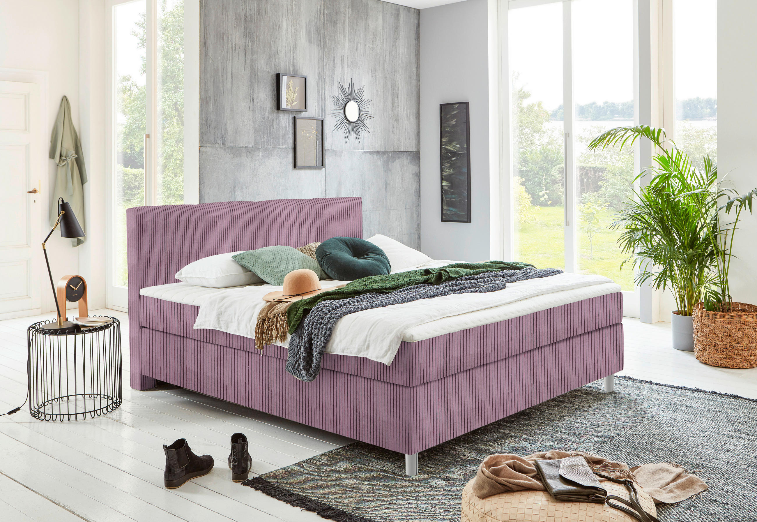 BOXSPRINGBETT 140/200 cm  in Lila  - Chromfarben/Lila, Konventionell, Kunststoff/Textil (140/200cm) - Hom`in
