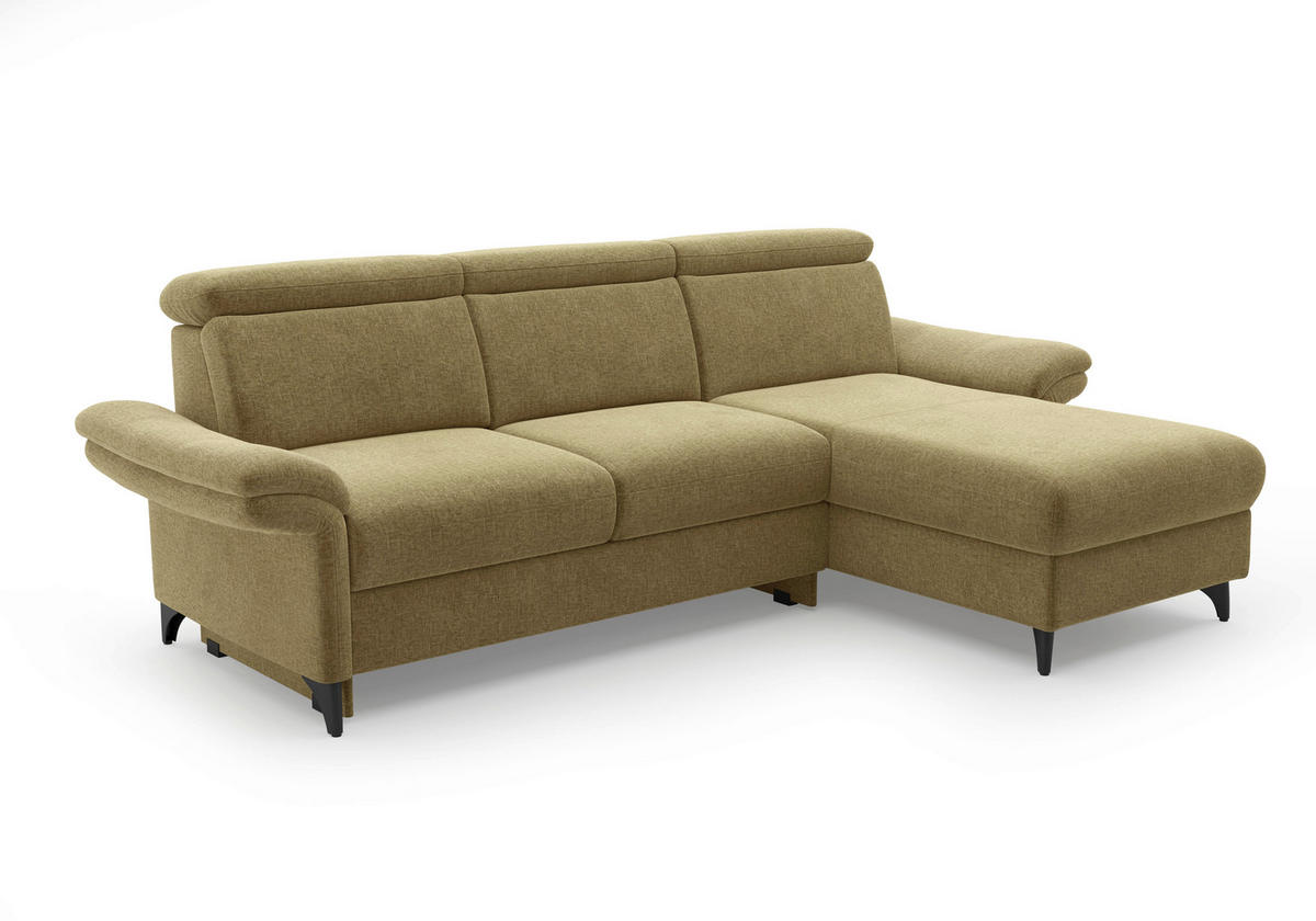 ECKSOFA Flachgewebe Olivgrün  - Schwarz/Olivgrün, Konventionell, Textil/Metall (253/166cm) - Sit & More