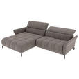 ECKSOFA Taupe Flachgewebe Rücken echt, Kopfteilverstellung, Sitztiefenverstellung  - Taupe/Schwarz, KONVENTIONELL, Textil/Metall (175/272cm) - Carryhome
