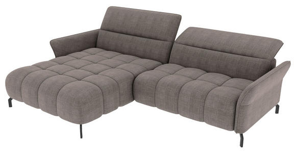 ECKSOFA Taupe Flachgewebe Rücken echt, Kopfteilverstellung, Sitztiefenverstellung  - Taupe/Schwarz, KONVENTIONELL, Textil/Metall (175/272cm) - Carryhome