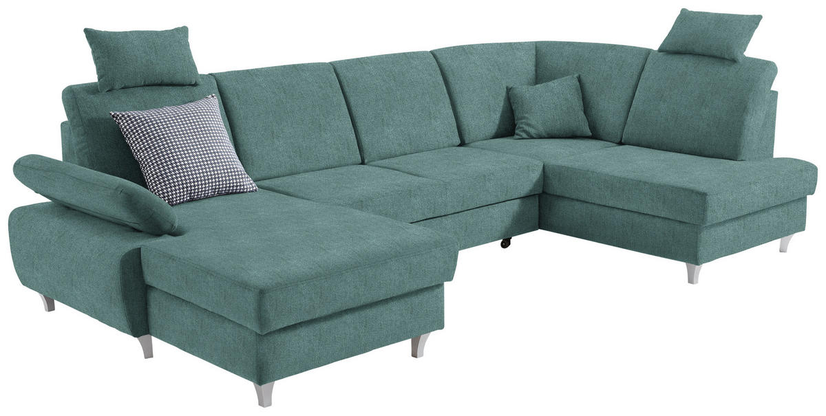 WOHNLANDSCHAFT in Struktur Petrol  - Silberfarben/Petrol, Konventionell, Holz/Textil (167/322/186cm) - Cantus