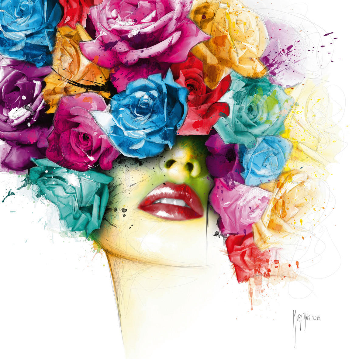 KUNSTDRUCK Blumen, Frauen 30/30 cm  - Blau/Gelb, Basics, Papier (30/30cm) - Monee