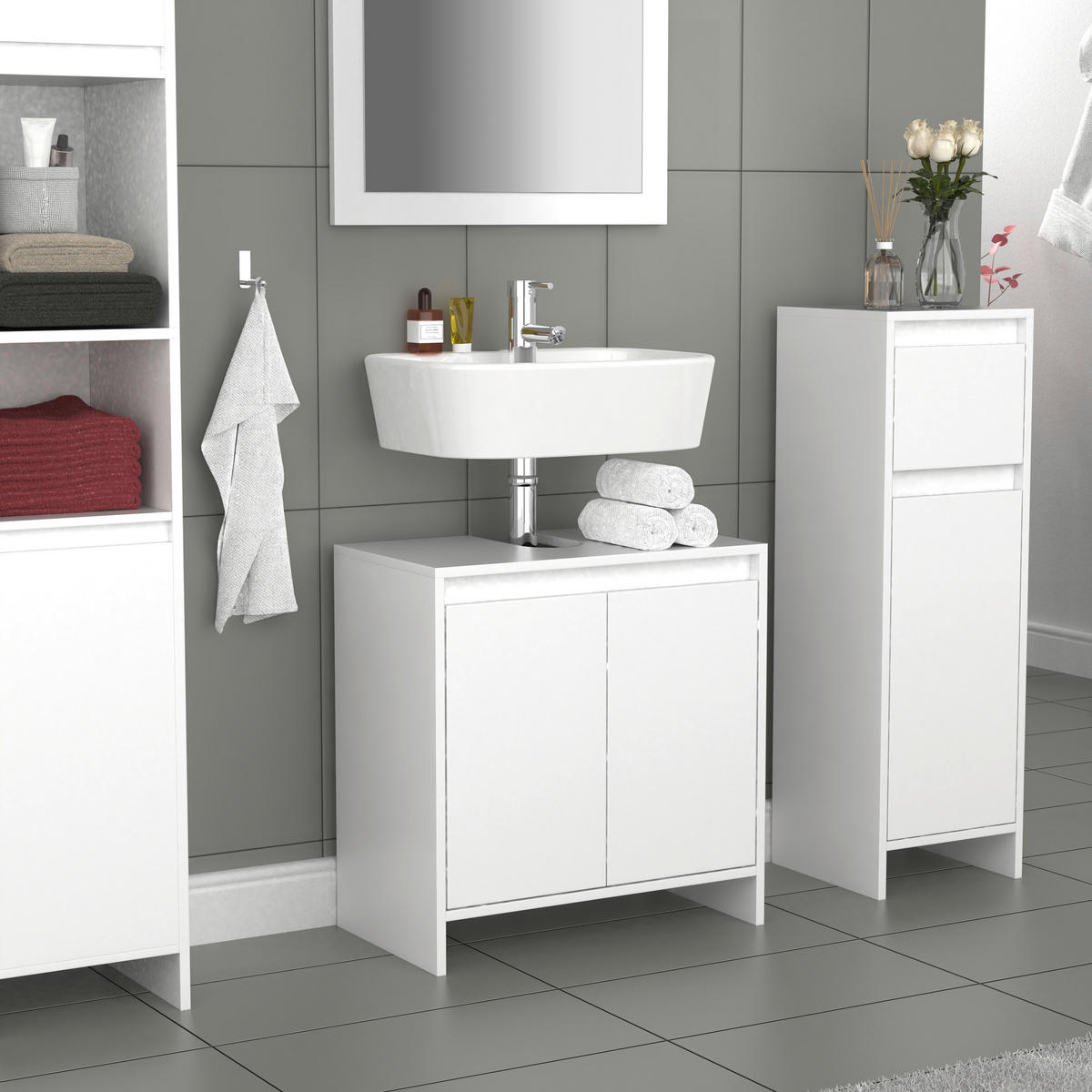 TVÄTTSTÄLLSUNDERSKÅP 58/60/33 cm  - vit, Modern, trämaterial (58/60/33cm) - MID.YOU