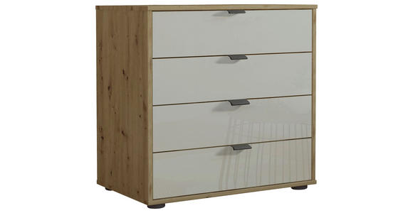 KOMMODE , 80/70/43 cm, 4 Schublade(n)  - Schieferfarben/Eiche Bianco, KONVENTIONELL, Glas/Holzwerkstoff (80/70/43cm) - Dieter Knoll