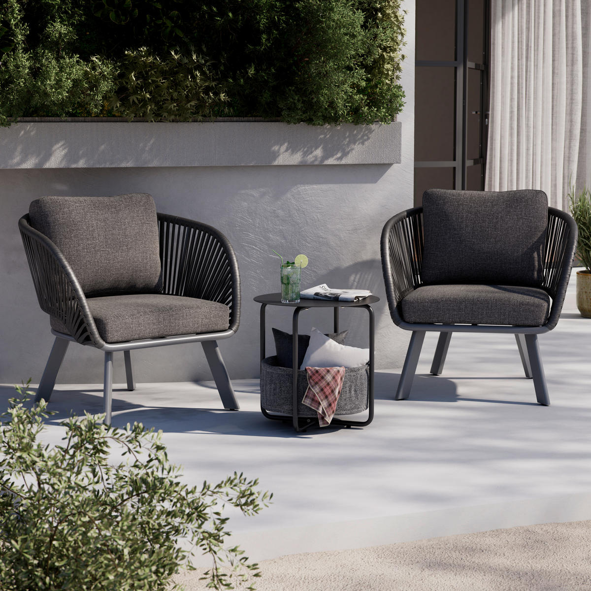 BEISTELLTISCH in Metall, Textil 50/50/51 cm  - Anthrazit, Design, Textil/Metall (50/50/51cm) - Ambia Garden