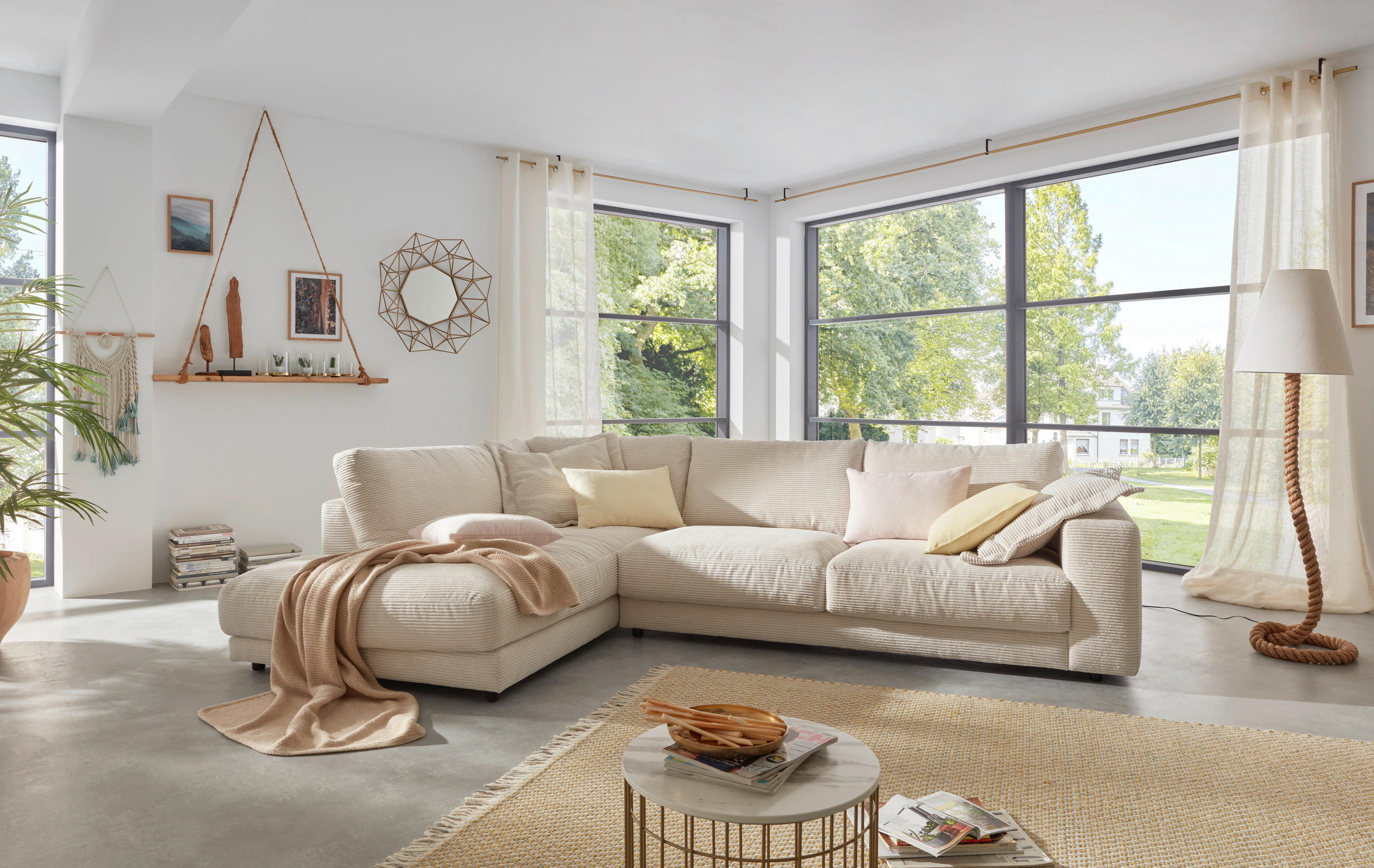 ECKSOFA Weiß Cord - Schwarz/Weiß, Design, Kunststoff/Textil (224/325cm) - Hom`in
