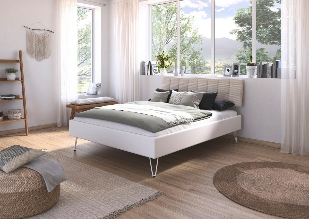 BETT 160/200 cm,  in Weiß,  - Weiß, Design, Textil/Metall (160/200cm) - Carryhome