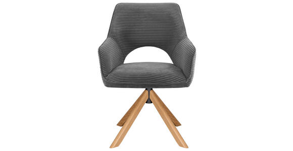 ARMLEHNSTUHL  Sitzfläche 360° drehbar, inklusive Armlehnen Cord  - Eichefarben/Dunkelgrau, Design, Holz/Textil (60/85/63cm) - Hom`in