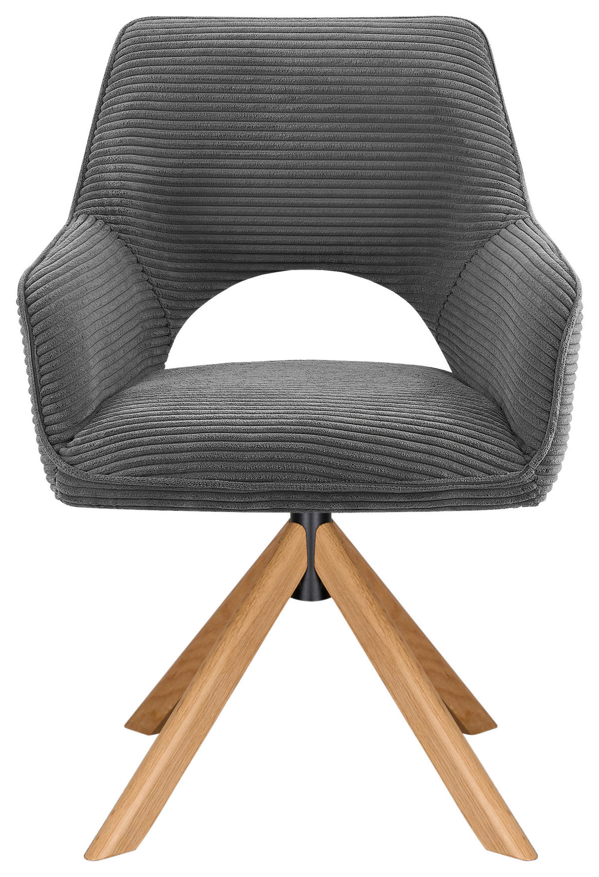 ARMLEHNSTUHL  Sitzfläche 360° drehbar, inklusive Armlehnen Cord  - Eichefarben/Dunkelgrau, Design, Holz/Textil (60/85/63cm) - Hom`in