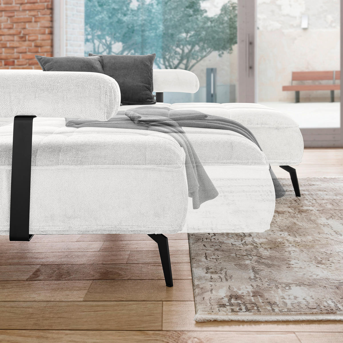 ECKSOFA Weiß Webstoff  - Schwarz/Weiß, Design, Textil/Metall (266/180cm) - Welnova