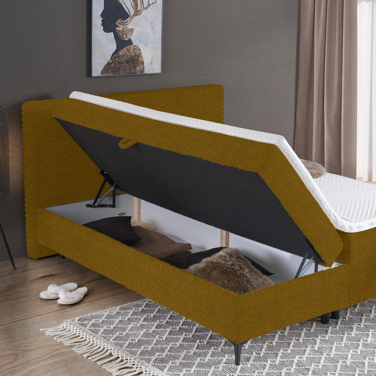 BOXBETT 180/200 cm  in Goldfarben  - Goldfarben/Schwarz, Design, Holz/Holzwerkstoff (180/200cm) - Xora