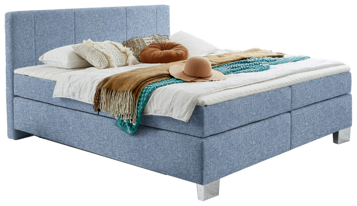 BOXSPRINGBETT 180/200 cm  in Blau  - Chromfarben/Blau, Konventionell, Kunststoff/Textil (180/200cm) - Hom`in