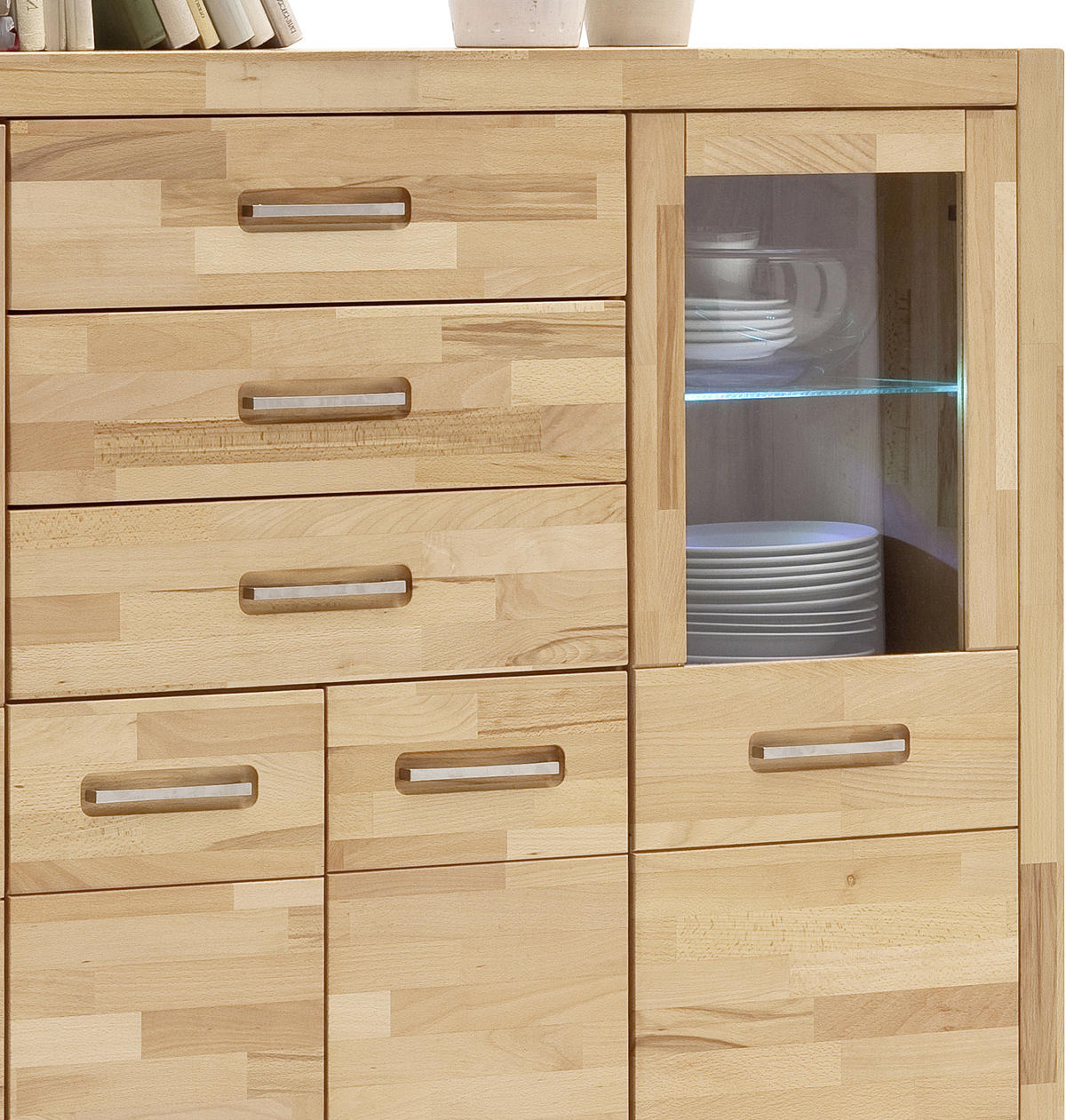 HIGHBOARD  in 163/122/40 cm  - Buchefarben/Alufarben, Design, Glas/Holz (163/122/40cm) - MID.YOU