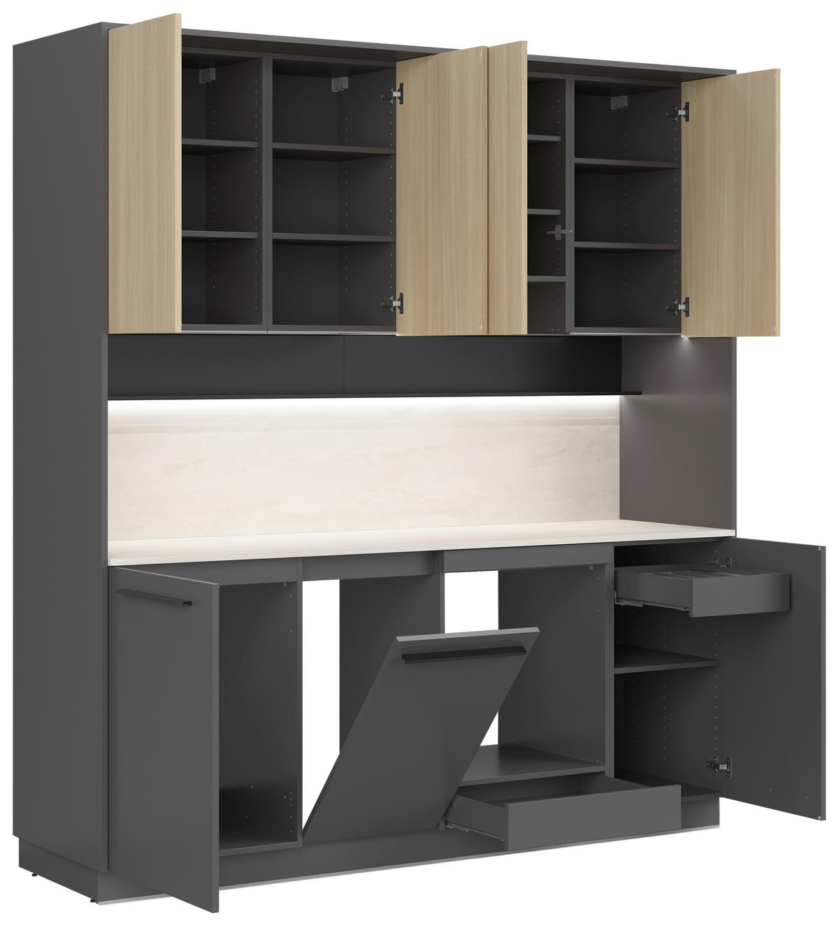KÜCHENBLOCK 210 cm   in Grau, Eichefarben  - Eichefarben/Schwarz, Basics, Holzwerkstoff/Kunststoff (210cm) - Visiona