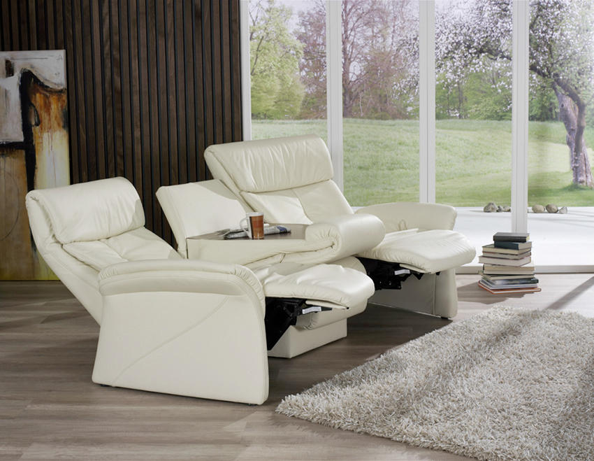 TRAPEZSOFA Echtleder Weiß  - Schwarz/Weiß, Design, Leder/Kunststoff (208/107/103cm) - Himolla Komfortklass