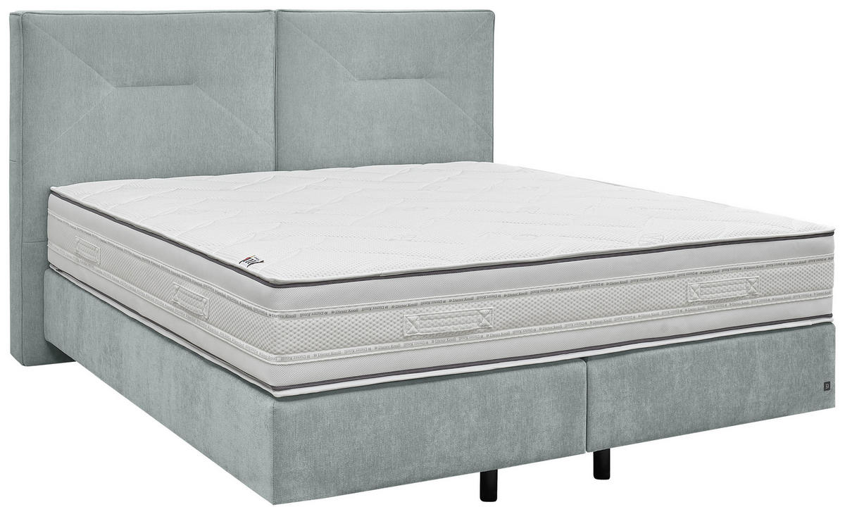 BOXSPRINGBETT 180/200 cm,  in Hellblau, Matratze, unterschiedliche Matratzenhärtegrade je Bettseite, H3 + H4 = fest + sehr fest  - Schwarz/Hellblau, Design, Kunststoff/Textil (180/200cm) - Dieter Knoll