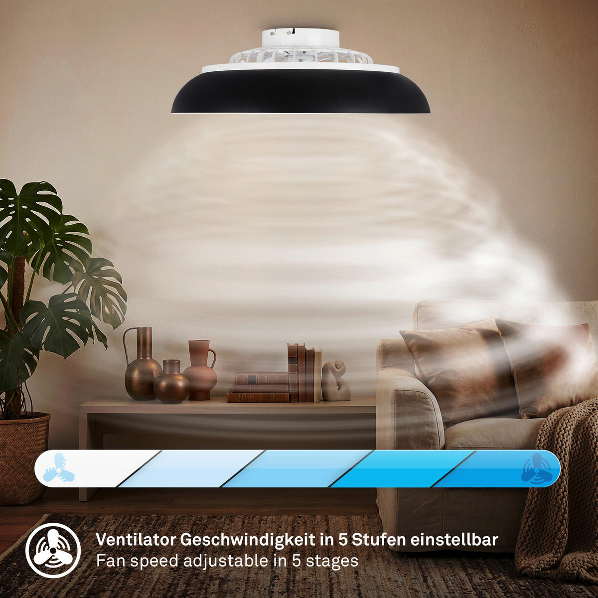 Deckenleuchte mit Ventilator 60/19 cm  - Schwarz/Weiß, Design, Kunststoff (60/19cm) - Briloner