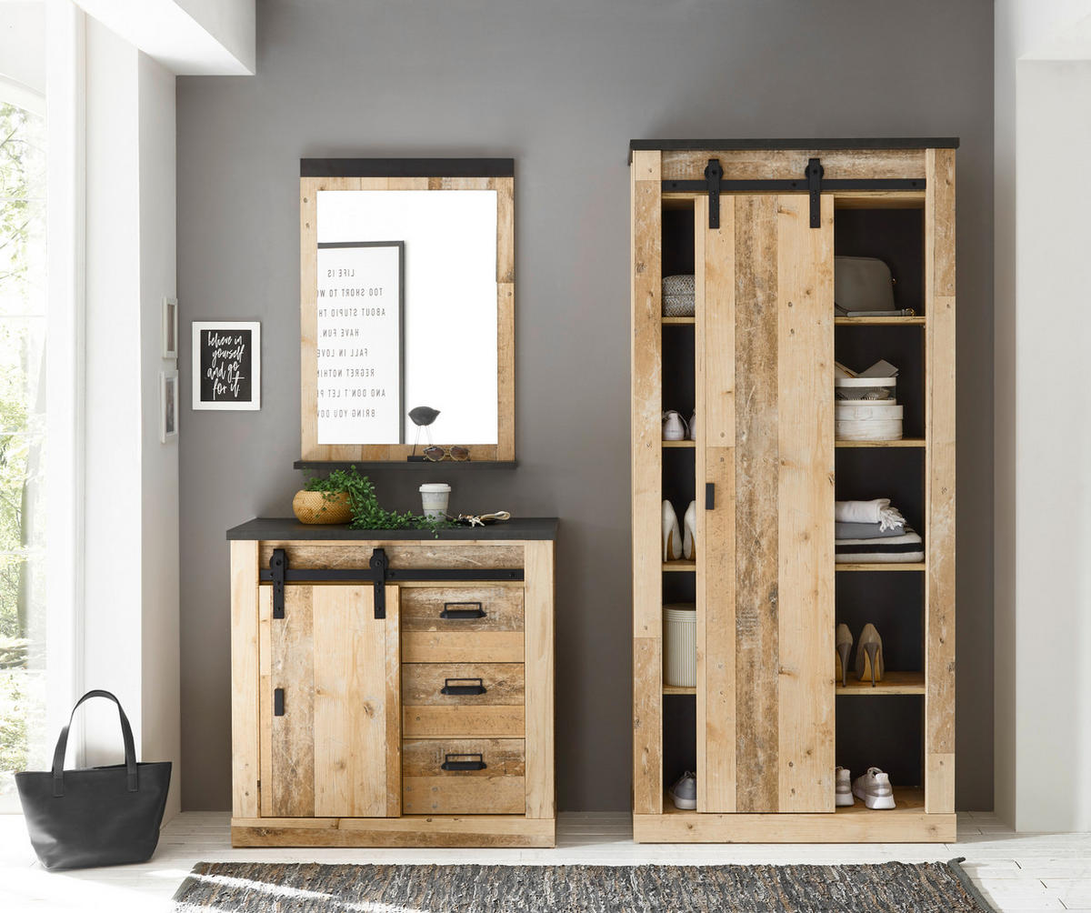 GARDEROBENSCHRANK  in 93/201/38 cm  - Anthrazit/Schwarz, Design, Holzwerkstoff/Metall (93/201/38cm) - Modante