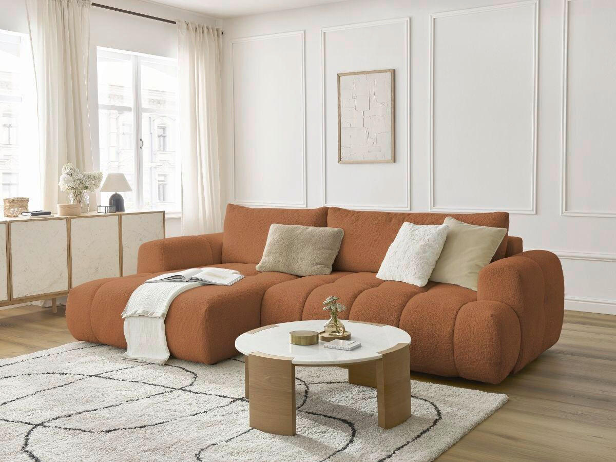 ECKSCHLAFSOFA FUJI Bouclé Orange  inkl.  - Schwarz/Orange, MODERN, Kunststoff/Textil (160/292cm)