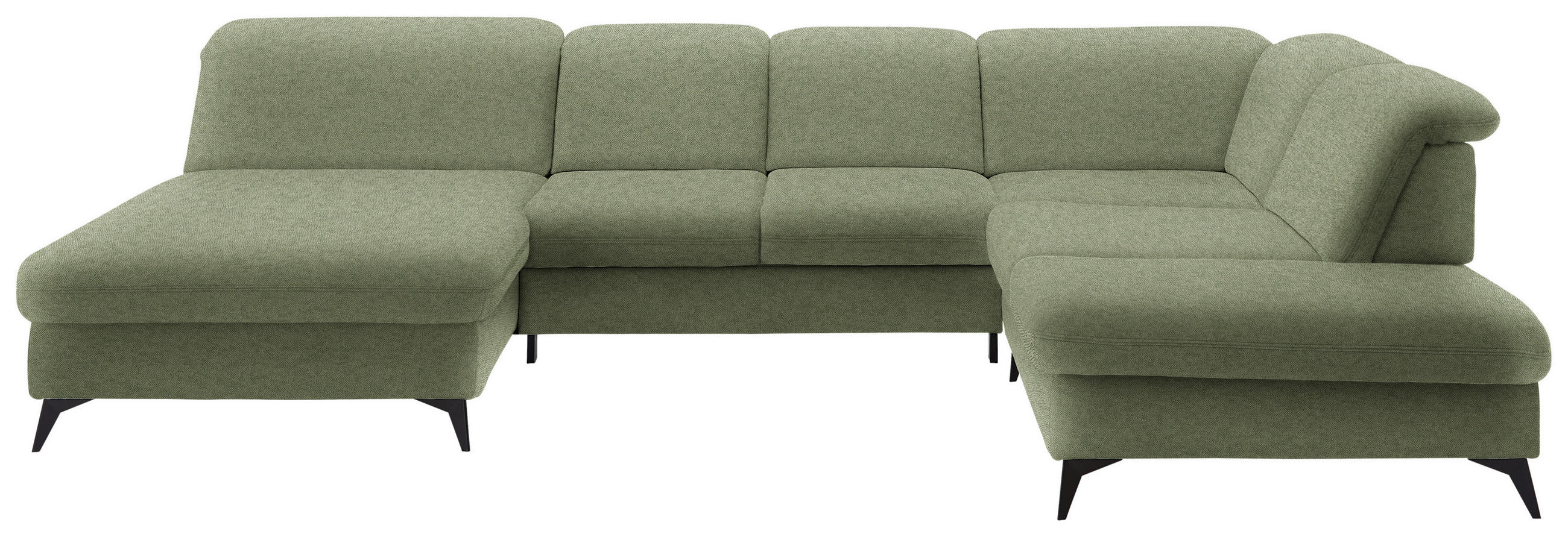 WOHNLANDSCHAFT  in Chenille Olivgrün  - Schwarz/Olivgrün, Design, Textil/Metall (198/369/255cm) - Beldomo Style