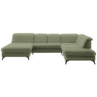 WOHNLANDSCHAFT  in Chenille Olivgrün  - Schwarz/Olivgrün, Design, Textil/Metall (198/369/255cm) - Beldomo Style