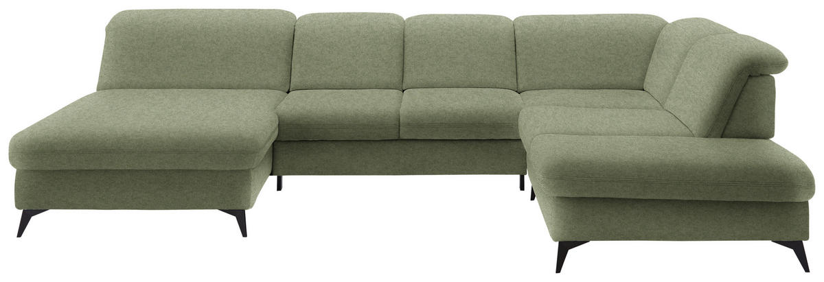 WOHNLANDSCHAFT  in Chenille Olivgrün  - Schwarz/Olivgrün, Design, Textil/Metall (198/369/255cm) - Beldomo Style