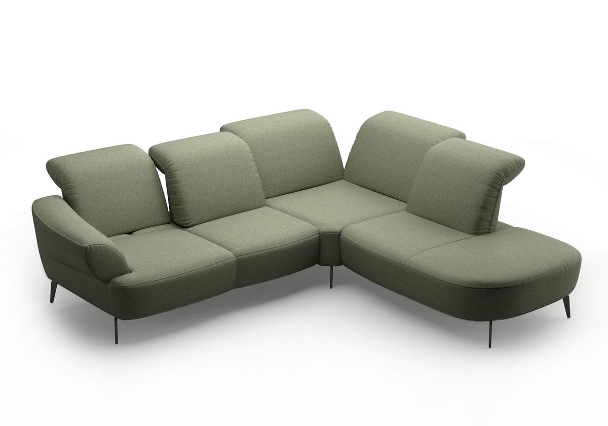 ECKSOFA in Flachgewebe Olivgrün  - Schwarz/Olivgrün, Modern, Textil/Metall (302/270cm) - Sit & More