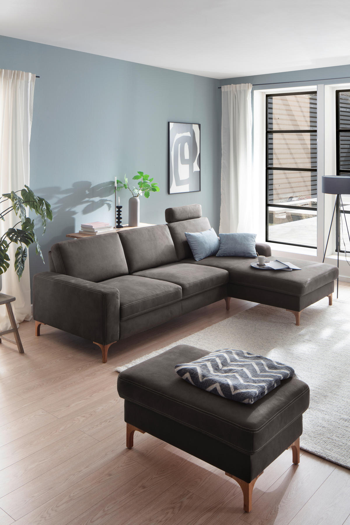 ECKSOFA in Mikrofaser Anthrazit  - Anthrazit/Beige, Design, Holz/Textil (185/276cm) - Pure Home Lifestyle