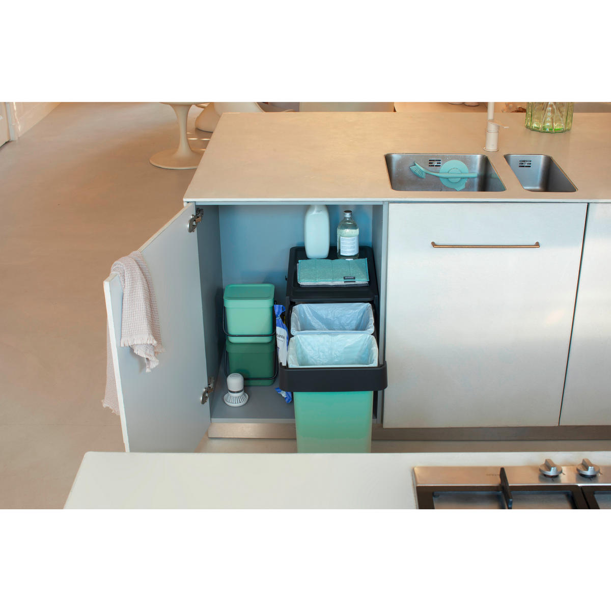 EINBAUABFALLSAMMLER SORT & GO 30 L  - Anthrazit/Grün, Basics, Kunststoff (30,4/43,4/48,1cm) - Brabantia