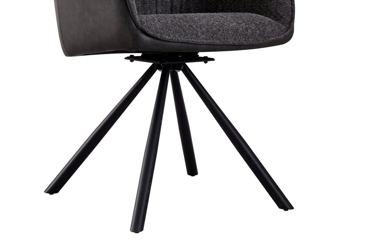ARMLEHNSTUHL  in Eisen Lederlook, Bouclé  - Schwarz/Grau, MODERN, Holz/Textil (62/82/62cm) - MID.YOU