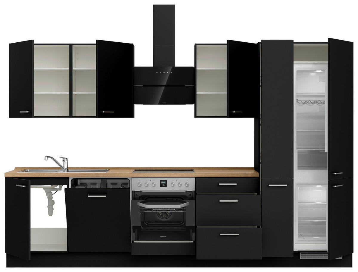 KÜCHENLEERBLOCK 330 cm   in Schwarz, Eichefarben  - Edelstahlfarben/Eichefarben, MODERN, Holzwerkstoff/Metall (330cm) - Nobilia